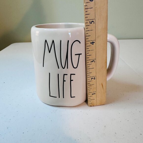 Rae Dunn "Mug Life" Ceramic Coffee Mug White Black Text elongated letters - Picture 4 of 8